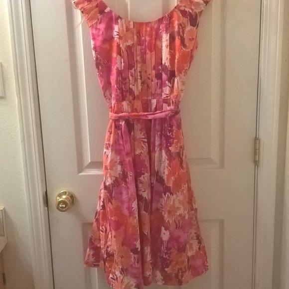 Adrianna Papell Orange/Pink Sleeveless Dress 10 - Picture 7 of 8